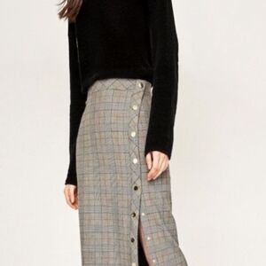 Zara Gray Plaid Pencil Skirt with Buttons